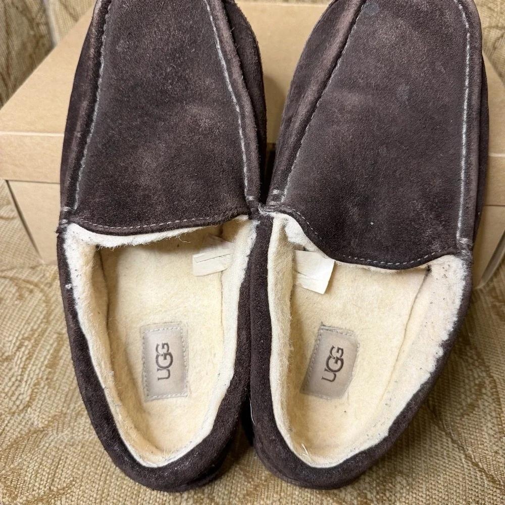 UGG Ascot Brown Leather Wool 1101110 Men's Size 10 Indoor Outdoor Slippers